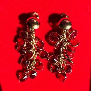 Vintage Gold and Red Dangle Earrings